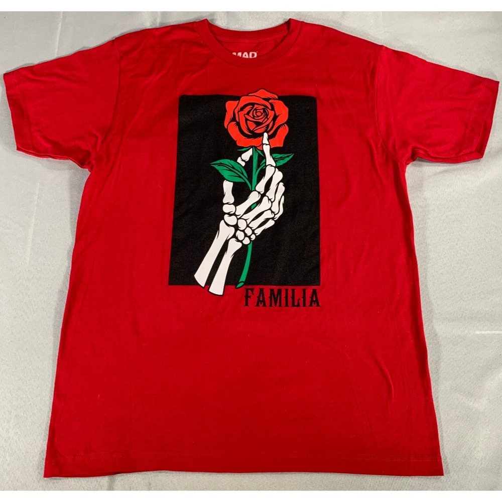 Mad Engine Familia T-Shirt XL Red Skeleton Hand Rose Graphic Tee Streetwear Art - Picture 1 of 7